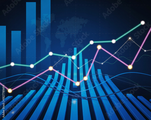 Abstract financial data visualization with bars and lines