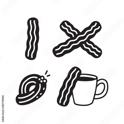  Breakfast Food Icon Vector Set Bacon, Pretzel, and Coffee Graphics Collection.