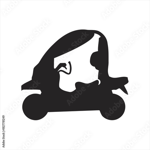 Silhouette of a scooter with a person riding, conveying movement and urban transport in a simple, graphic style
