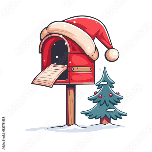 Christmas mailbox with letter isolated on white background , vector illustration design.