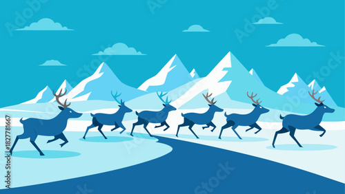 Reindeer running in snowy winter scene