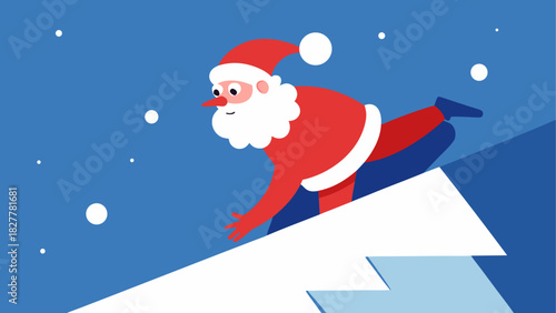Santa claus sliding down snowy mountain