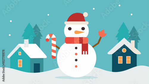 Illustration of a snowman in winter scene