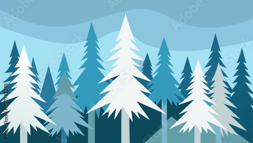 Stylized winter forest with snow covered trees