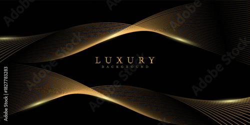 Golden luxury curve decorated with golden glow effect on black background, vector illustration design that gives an elegant and modern atmosphere.