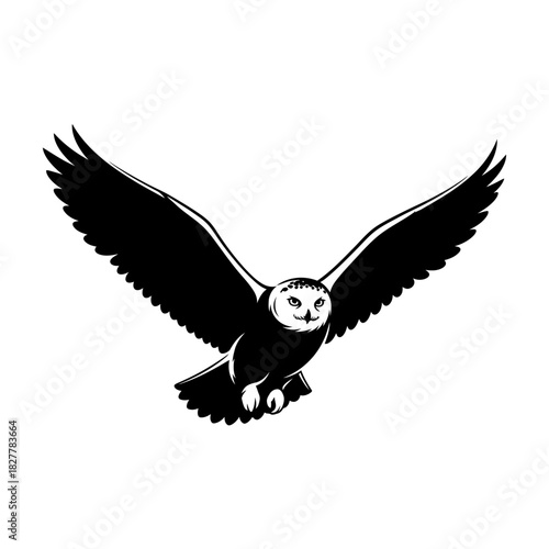 Graceful Vector Silhouette of a Snowy Owl in Flight over Arctic Tundra