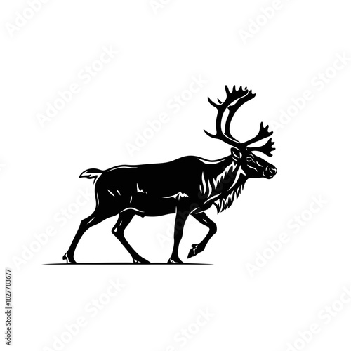 Flowing Caribou Silhouette: Lines Emphasizing Fluid Migration Movement