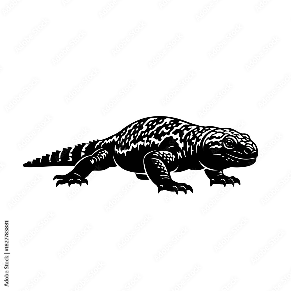Obraz premium Stout Vector Silhouette of a Gila Monster Crawling Stealthily
