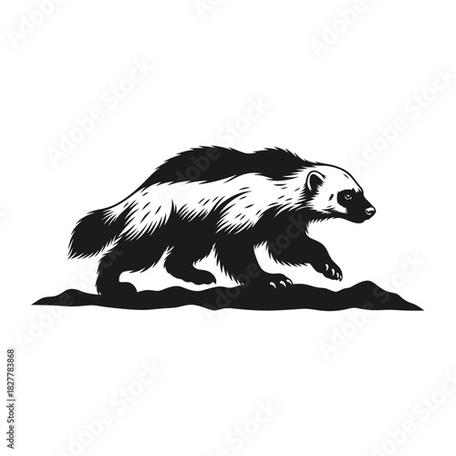 Stealthy Vector Silhouette of a Wolverine Moving Across Arctic Ground