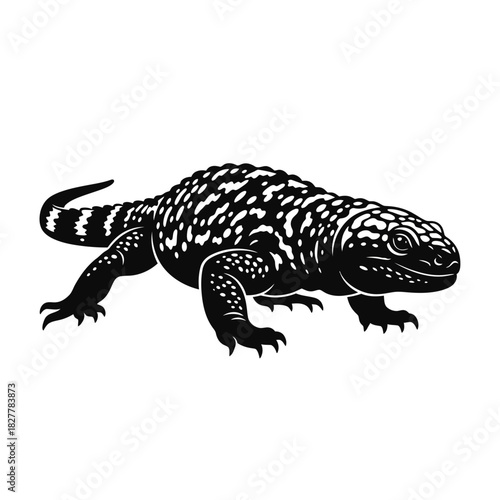 Stout Vector Silhouette of a Gila Monster Crawling Stealthily