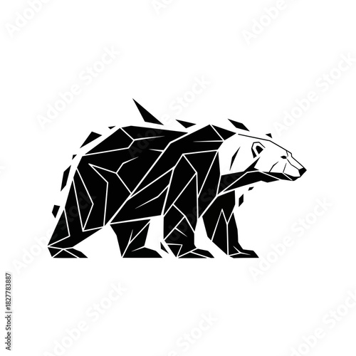 Stylized Polar Bear Silhouette from Geometric Snowdrifts and Ice