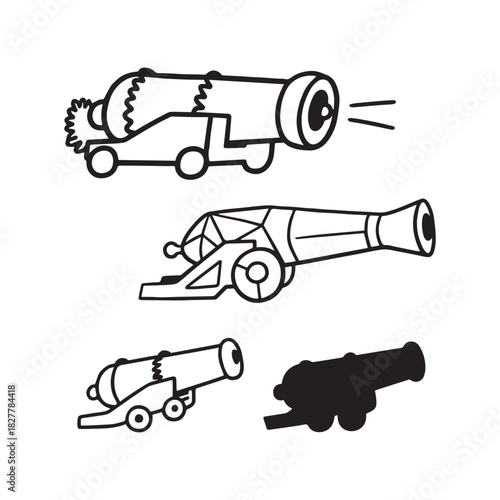 Vintage Cannon Vector Graphics Collection Historical Artillery Silhouettes for Design Projects.
