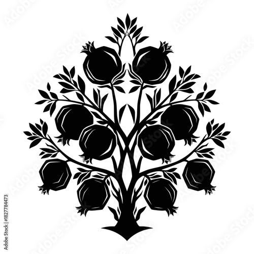 Geometric Pattern Silhouette of a Pomegranate Tree with Angular Forms