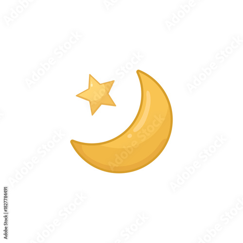 Golden crescent moon and star symbol representing the night sky, celestial, and cosmic beauty