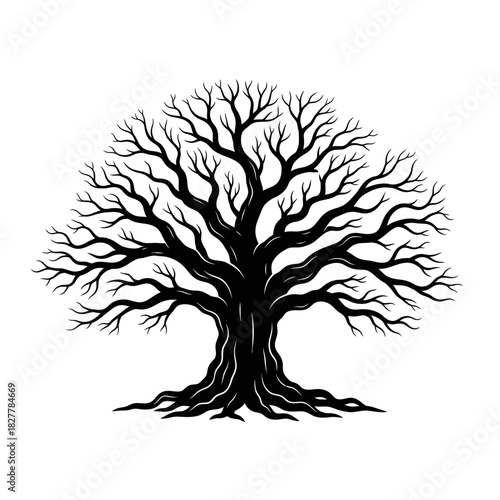 Majestic Gnarled Oak Tree Silhouette for Eco Branding and Decorative Art