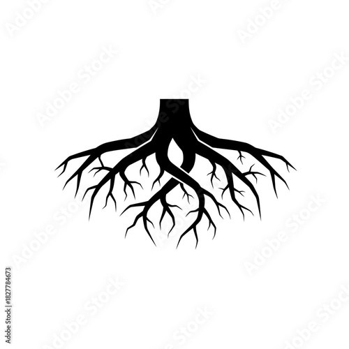 Minimalist Abstract Silhouette of Interlocking Roots Forming a Foundation