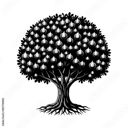 Unified Symbolic Silhouette of a Fig Tree Representing Growth and Knowledge