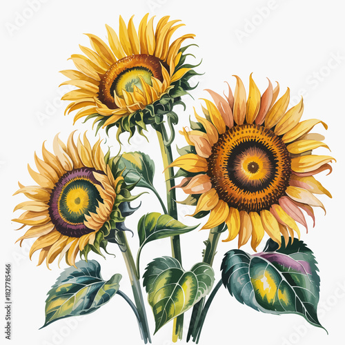 A stunning illustration of vibrant sunflowers basking in bright sunlight, symbolizing happiness, warmth, and the beauty of nature in full bloom.