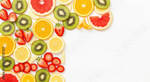 Colorful arrangement of fresh fruit slices for healthy eating and wellness