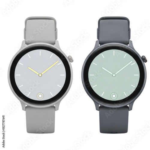 Two modern smartwatches with round faces and silicone straps technology gadget