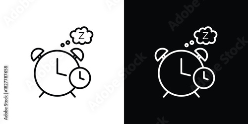 Alarm snooze icons set with editable black and white stroke line style for ui designs