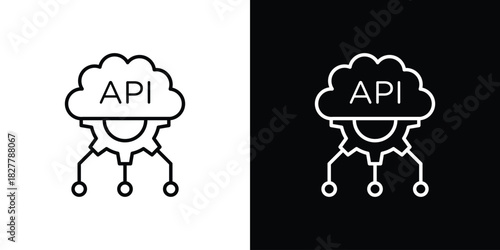 API icons set with editable black and white stroke line style for ui designs