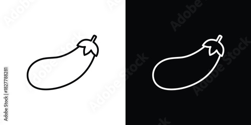 Aubergine icons set with editable black and white stroke line style for ui designs