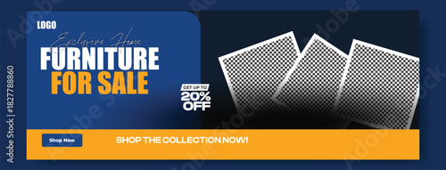 Modern furniture for sale advertisement with 20 percent off discount offer and stylish interior design showcased