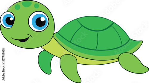 Cute baby turtle swimming joyfully with wide eyes adorable animal illustration
