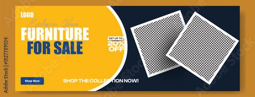 Modern furniture for sale advertisement with discount offer and interior design showcase