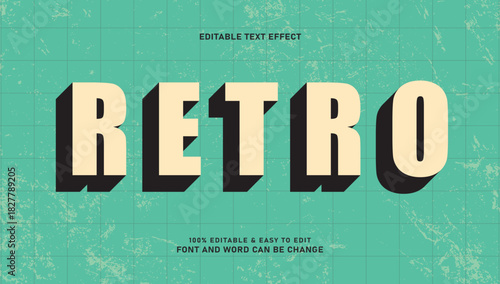 Retro 3D Text Effect Vector with Grunge Texture Background. Vintage, Old, 80s or 90s Style Editable Typography Template