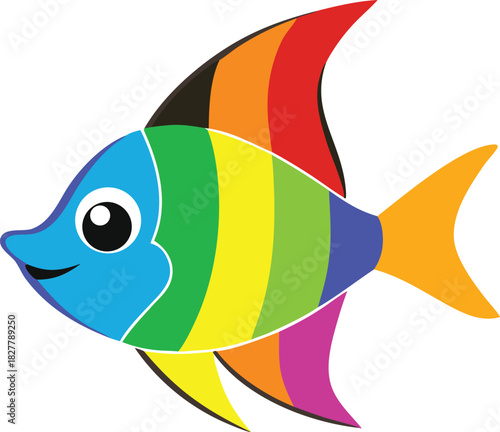 Cute rainbow angelfish vector illustration smiling scalable eps icon for graphic design