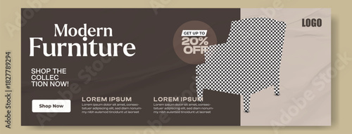 Elegant modern furniture sale advertisement featuring a classic wingback chair and a 20 off discount offer