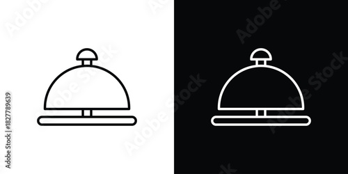 Bell concierge icons set with editable black and white stroke line style for ui designs