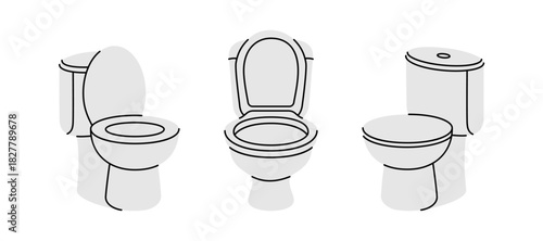 Ceramic toilets. Hygiene bathroom toilets. Vector illustration
