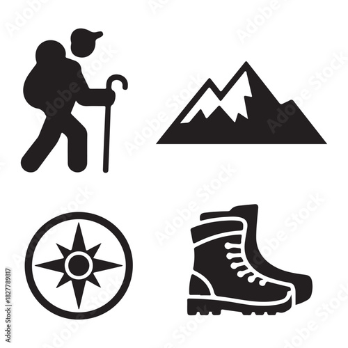 Trekking hiker icon for wild nature travel and adventure exploring