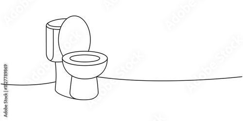 Clean toilet bowl one line continuous drawing. Bathroom hygiene. Vector illustration