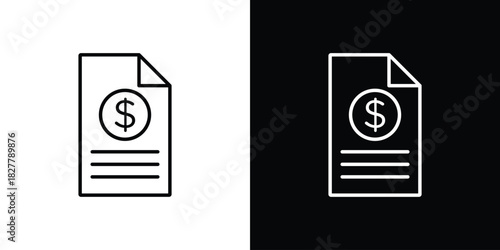 Bill icons set with editable black and white stroke line style for ui designs