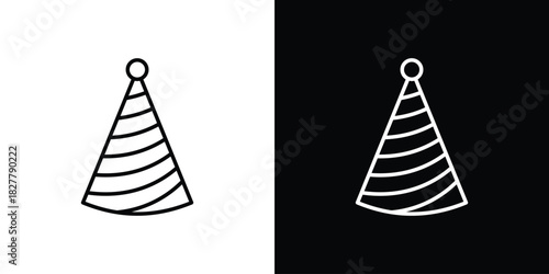 Birthday hat icons set with editable black and white stroke line style for ui designs