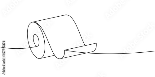 Paper napkin one line continuous drawing. Toilet paper roll. Vector illustration