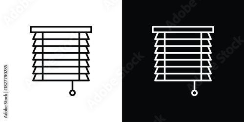 Blinds icons set with editable black and white stroke line style for ui designs