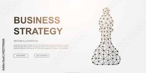 Polygonal chess bishop wireframe symbolizing business strategy, intelligence, and smart decision-making