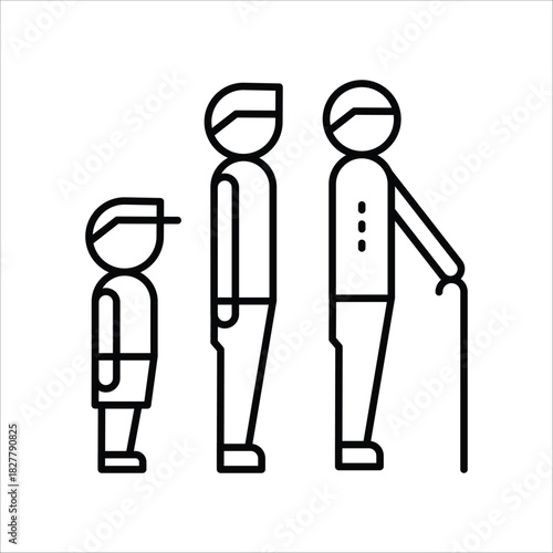 Vector illustration showing the distinct stages of human life, from childhood to adulthood and old age, representing the natural progression of growth and aging