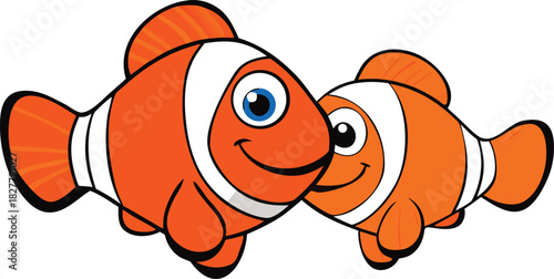Adorable vector illustration of two happy clownfish swimming together scalable eps