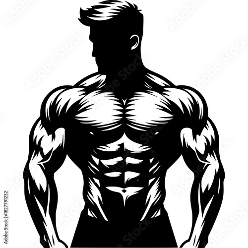 Bodybuilding Fitness Logo with Muscular Silhouette Vector Icon
