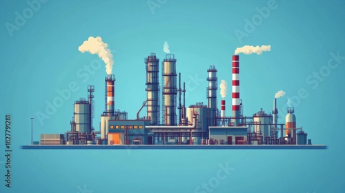 Illustrating an oil refinery building industrial zone digital artwork urban environment aerial view chemical engineering concept