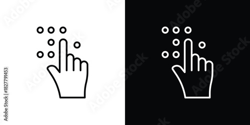 Braille icons set with editable black and white stroke line style for ui designs