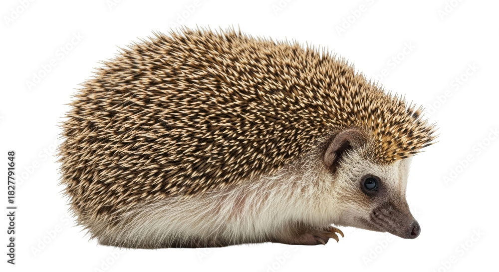 Obraz premium Isolated adorable European hedgehog standing alone against seamless backdrop, cute pet closeup