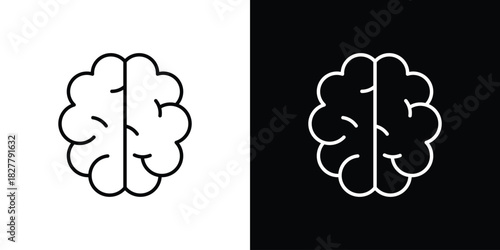 Brain icons set with editable black and white stroke line style for ui designs