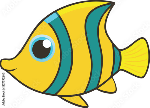 Vector illustration of a cute yellow and turquoise striped butterflyfish for aquatic designs
